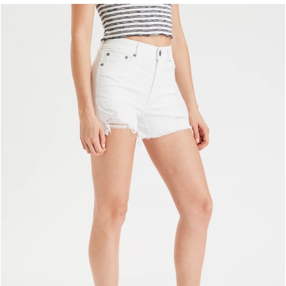 AE High-Waisted Denim Midi white shorts size 6 - Picture 4 of 15